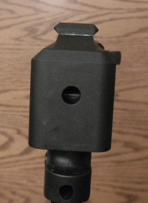 Rear of DAR22 receiver showing hole for cleaning rod access through action
